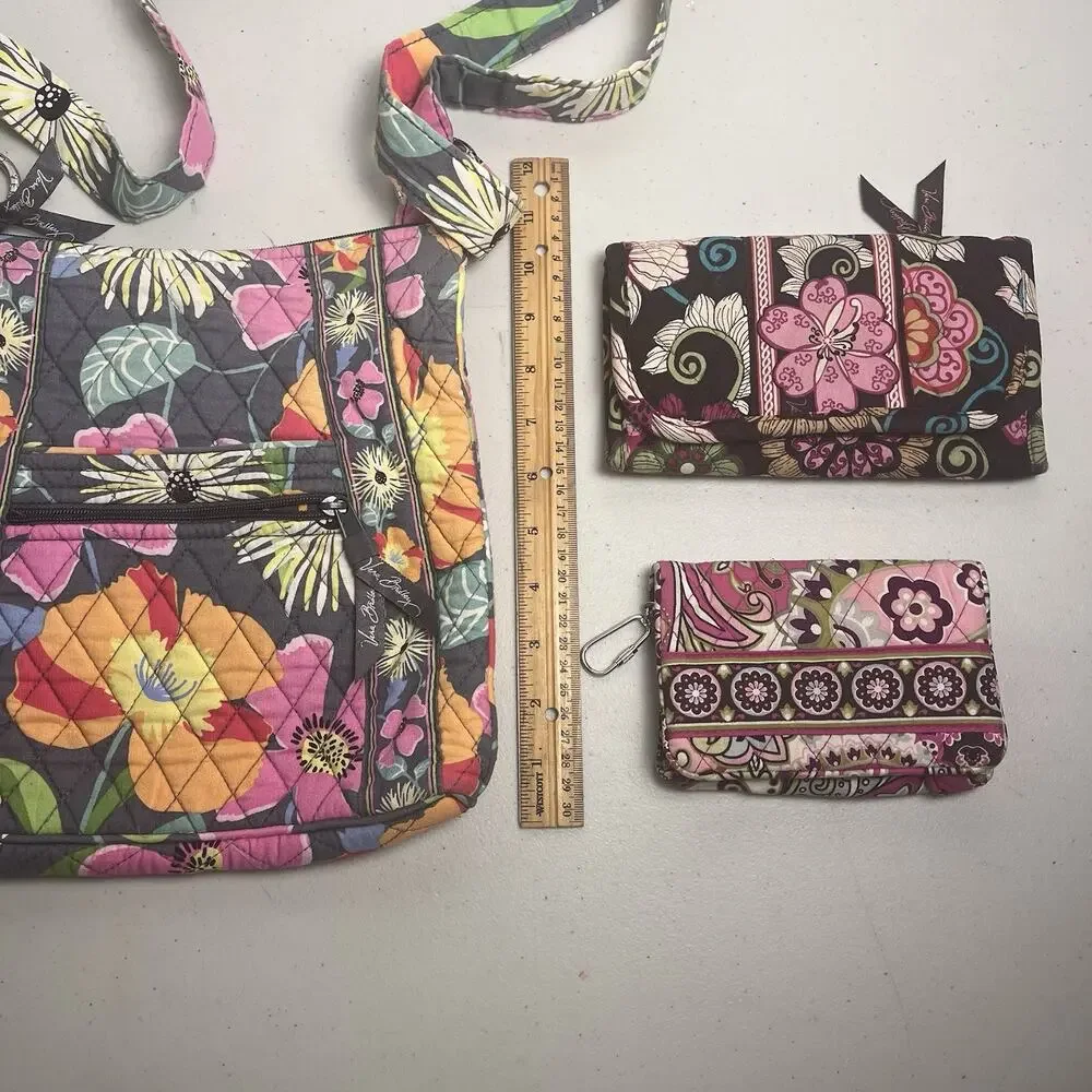 Vera Bradley Purse & Wallet Lot Jazzy Bloom Very Berry Mod Floral 100% Cotton - Picture 3 of 16